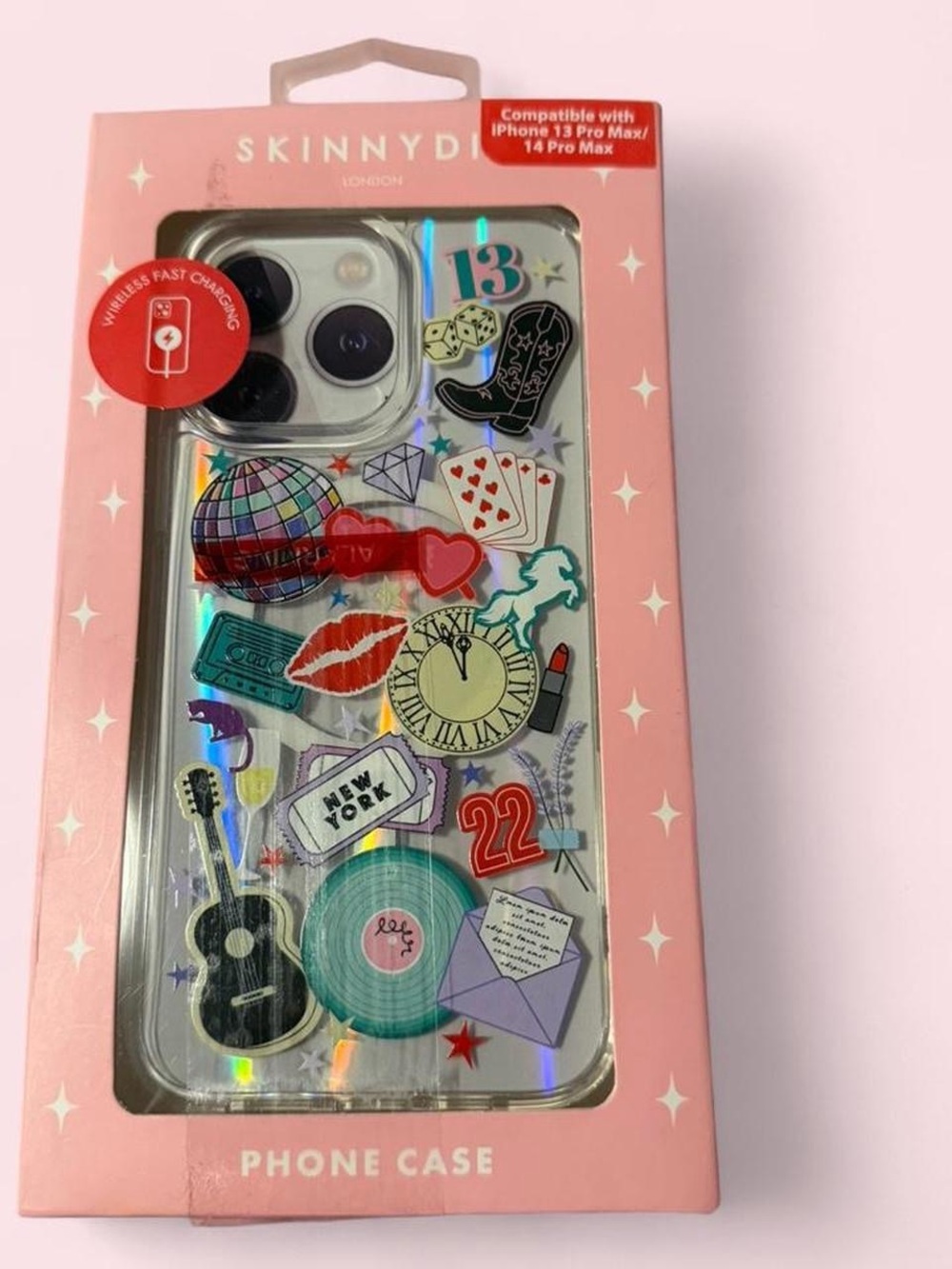 Skinnydip Pink Holographic Swifty Sticker Phone Case for iPhone 13/14 Pro Max